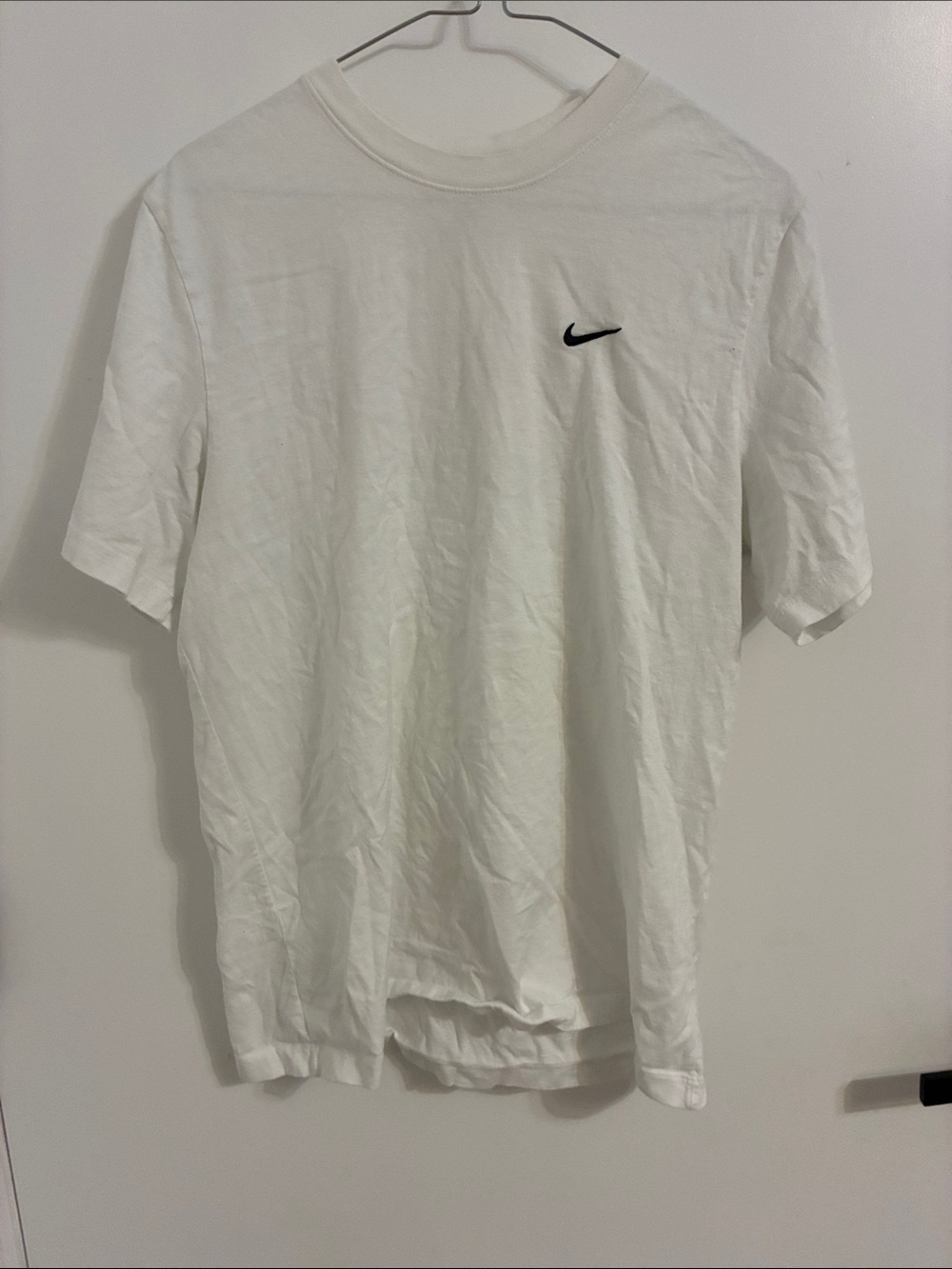 Nike White Short-Sleeve Crew T-Shirt with Black Swoosh